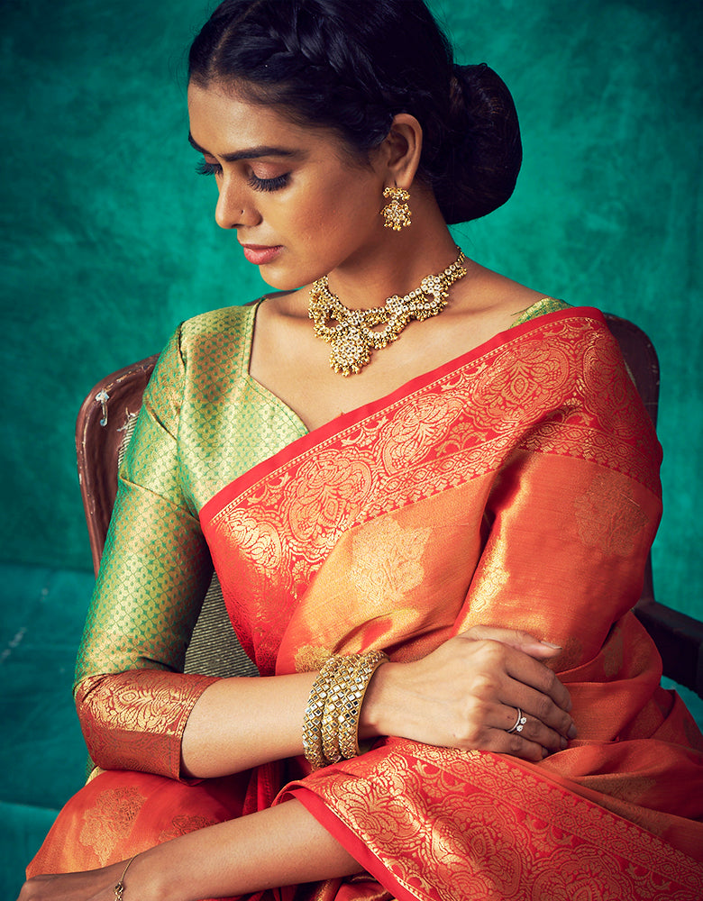 Nirvana Kanjivaram Silk Saree Rust Orange (V4)