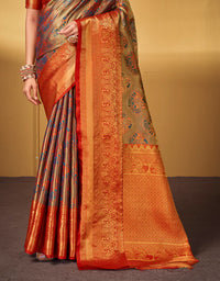 Nirvana Dharma Varam Silk Saree Olive Green & Orange (V1)