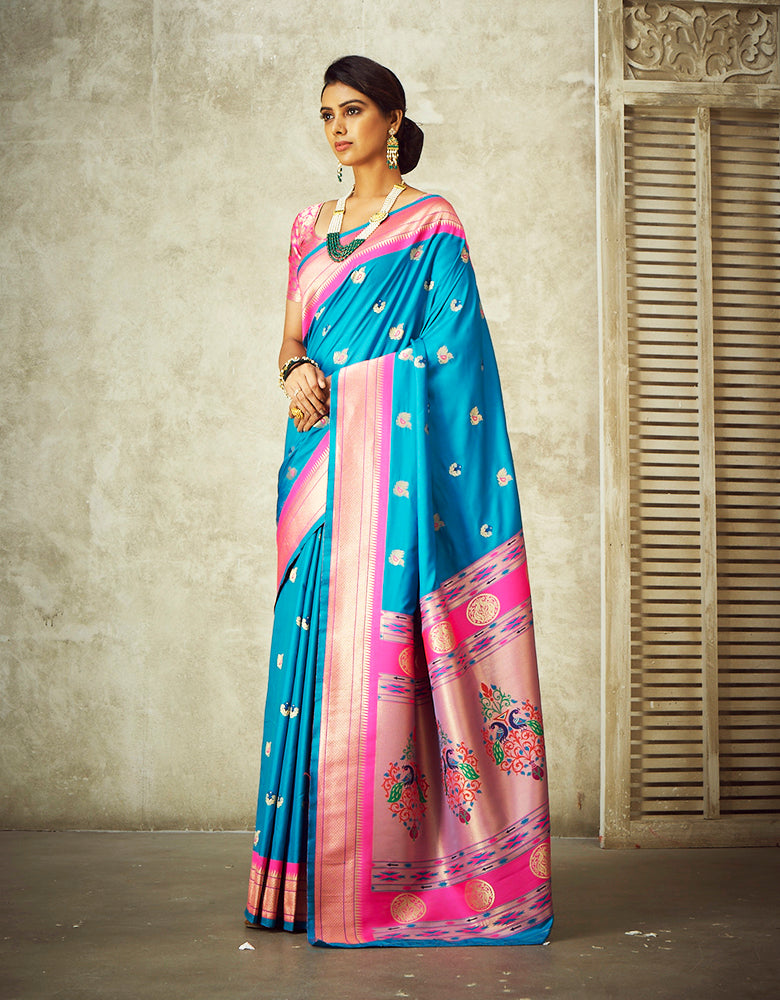 Rajwadi Paithani Silk Saree Blue