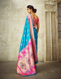 Rajwadi Paithani Silk Saree Blue