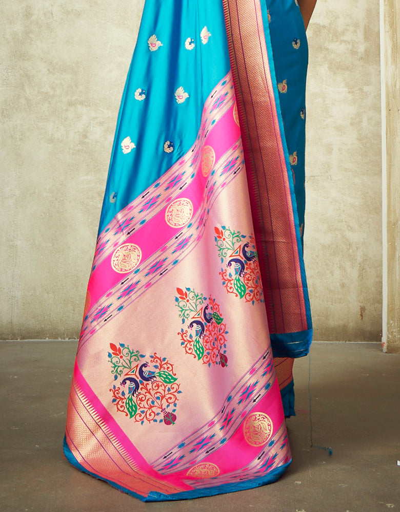 Rajwadi Paithani Silk Saree Blue