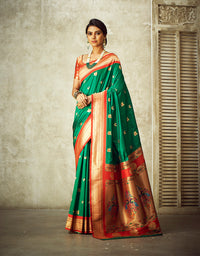 Rajwadi Paithani Silk Saree Green