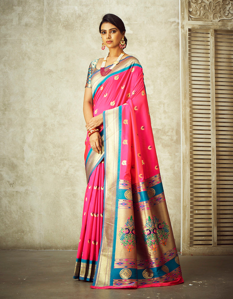 Rajwadi Paithani Silk Saree Pink