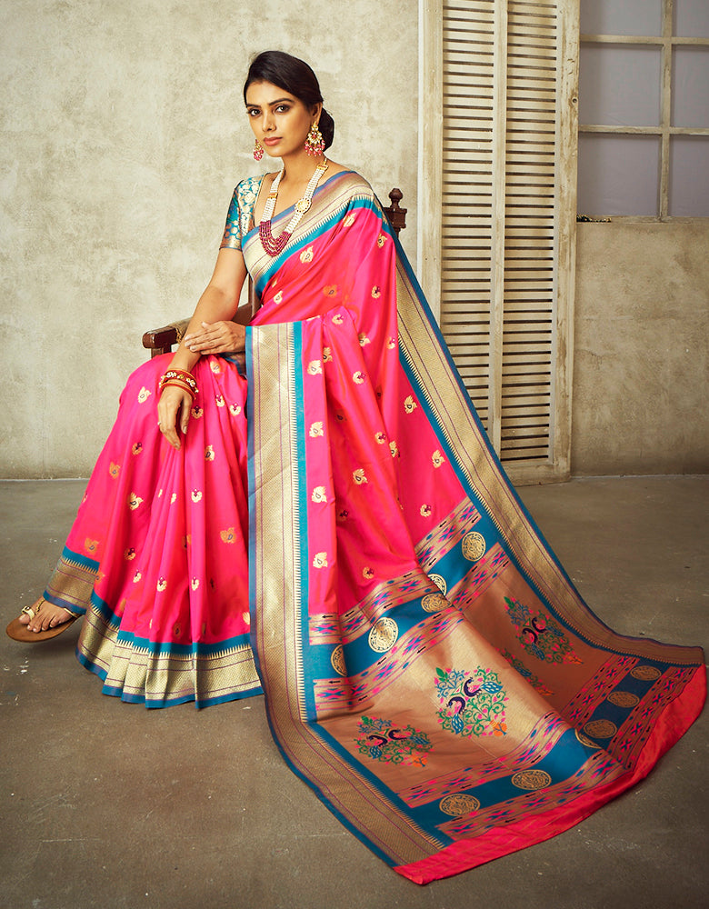 Rajwadi Paithani Silk Saree Pink