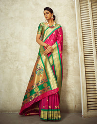 Rajwadi Paithani Silk Saree Hot Pink