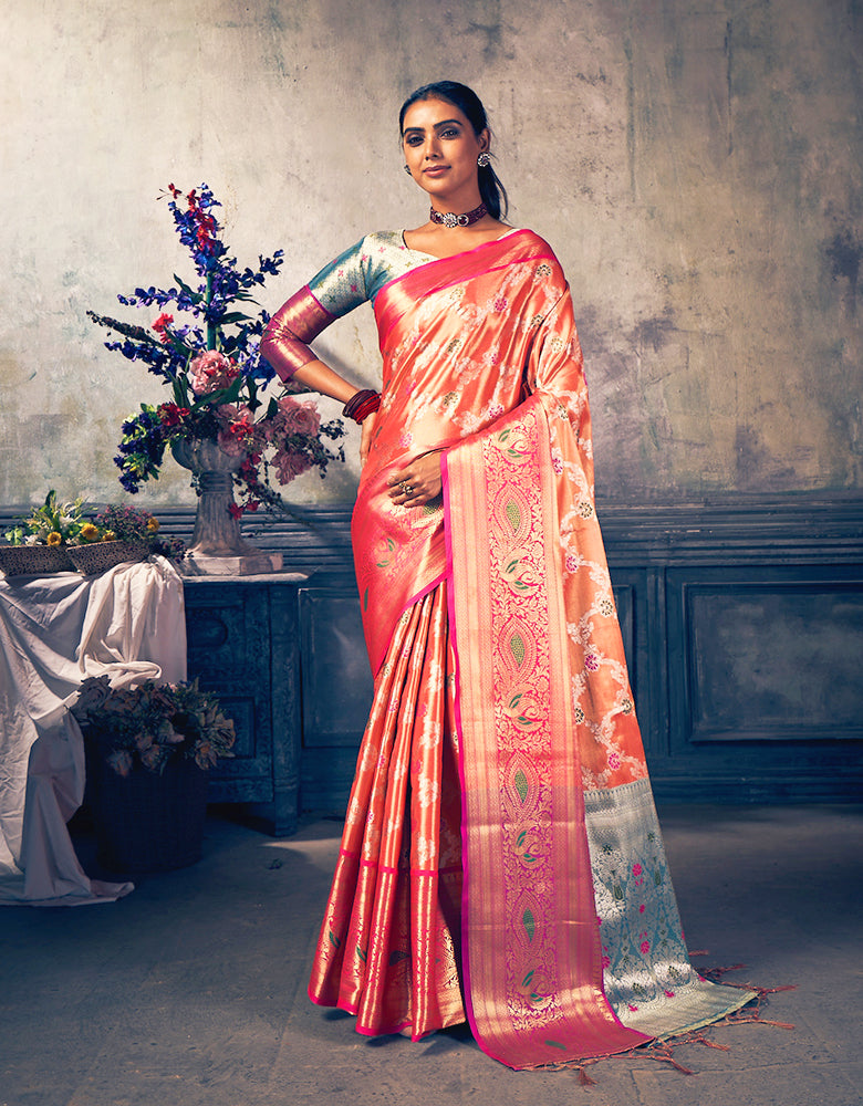 Nirvana Kanjivaram Silk Saree Orange (V1)