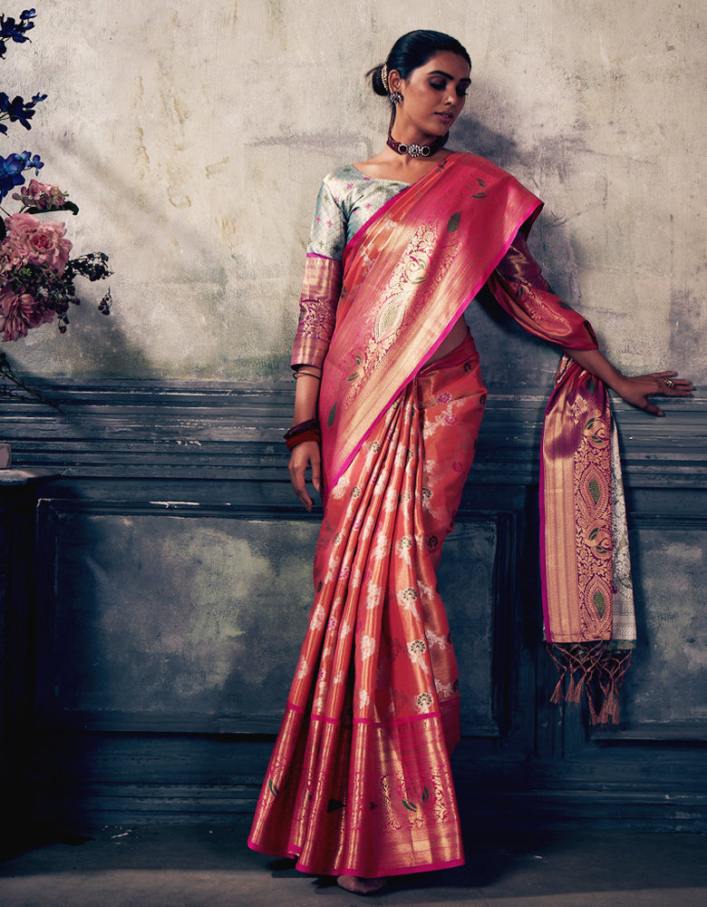 Nirvana Kanjivaram Silk Saree Orange (V1)