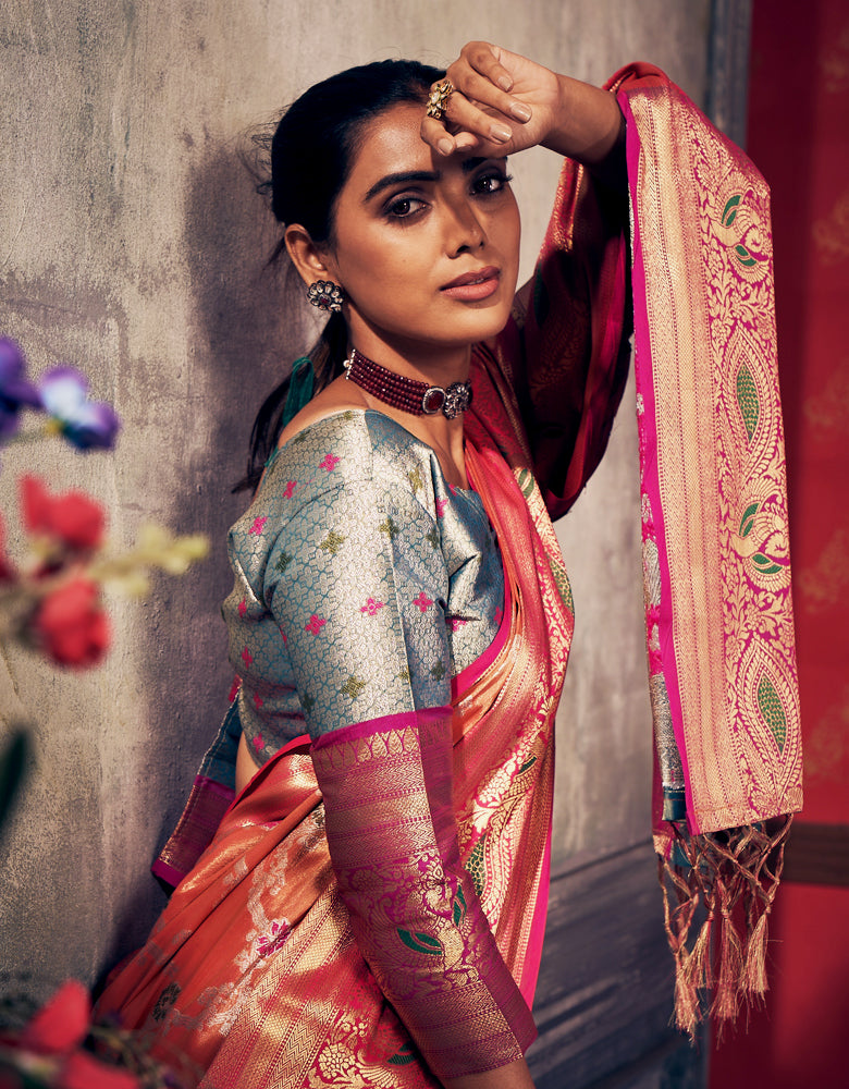 Nirvana Kanjivaram Silk Saree Orange (V1)