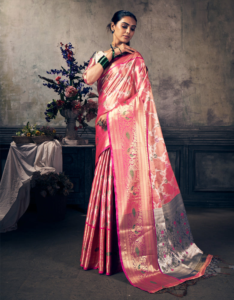 Nirvana Kanjivaram Silk Saree Pink (V1)