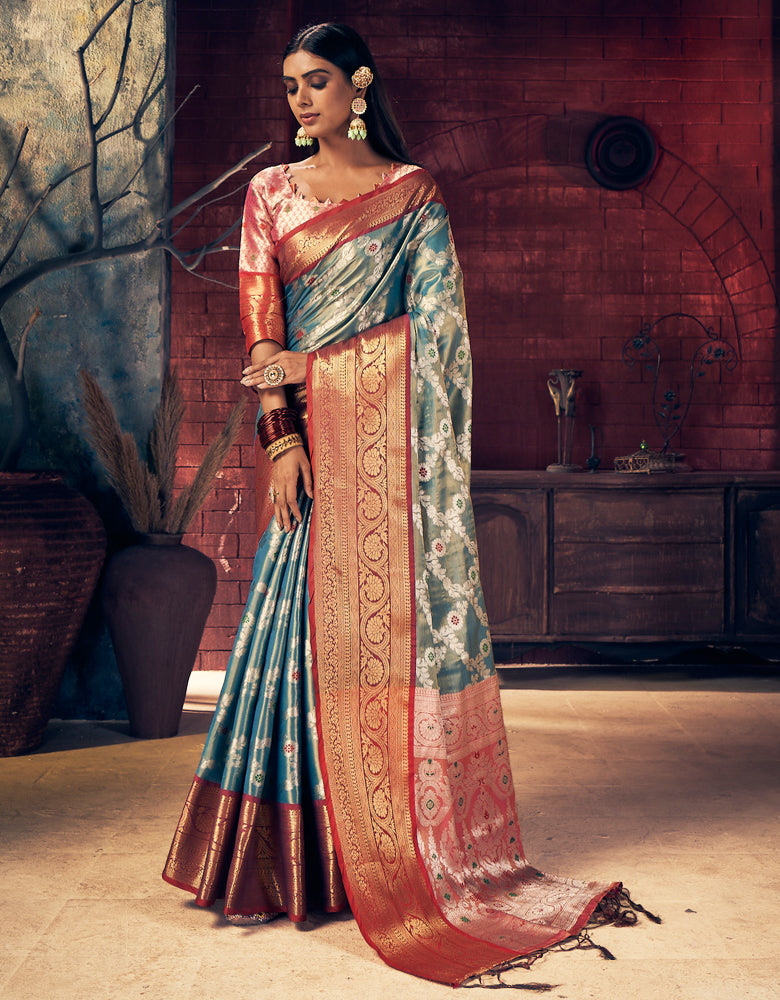 Nirvana Kanjivaram Silk Saree Blue (V2)