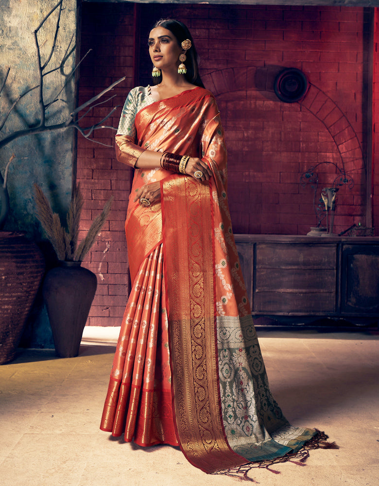 Nirvana Kanjivaram Silk Saree Orange (V2)