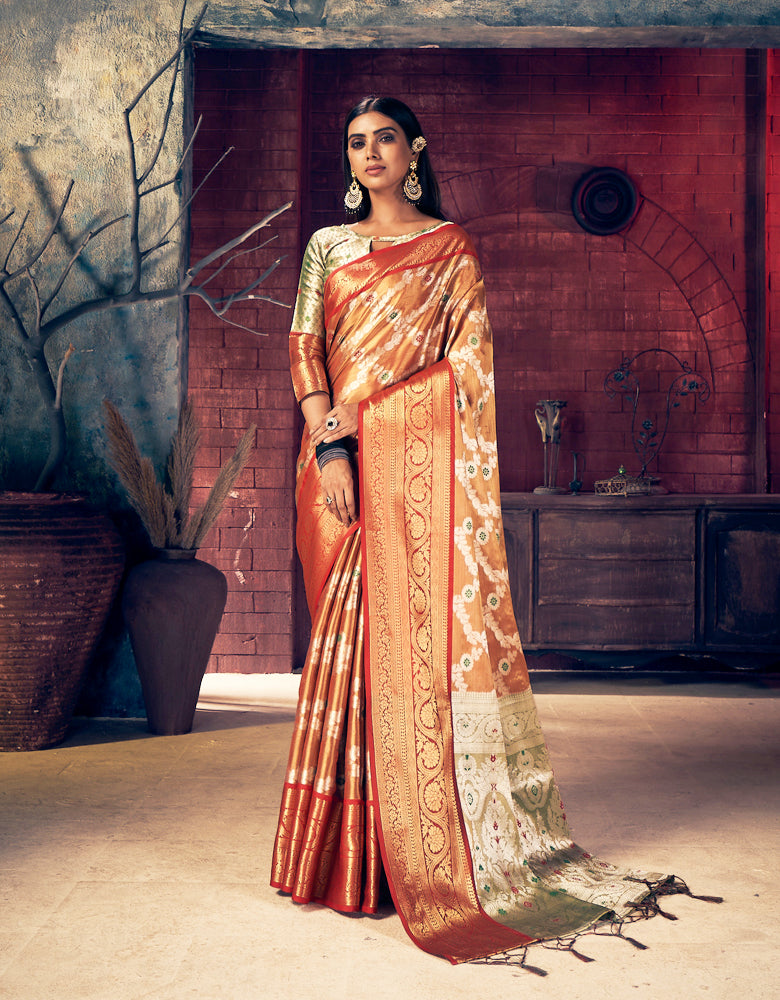 Nirvana Kanjivaram Silk Saree Tangy Orange (V2)