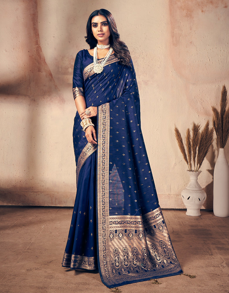 Shubhra Kanjivaram Silk Saree Navy Blue