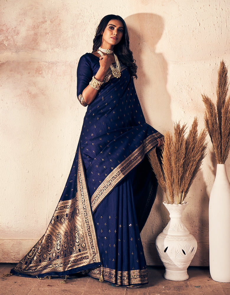 Shubhra Kanjivaram Silk Saree Navy Blue