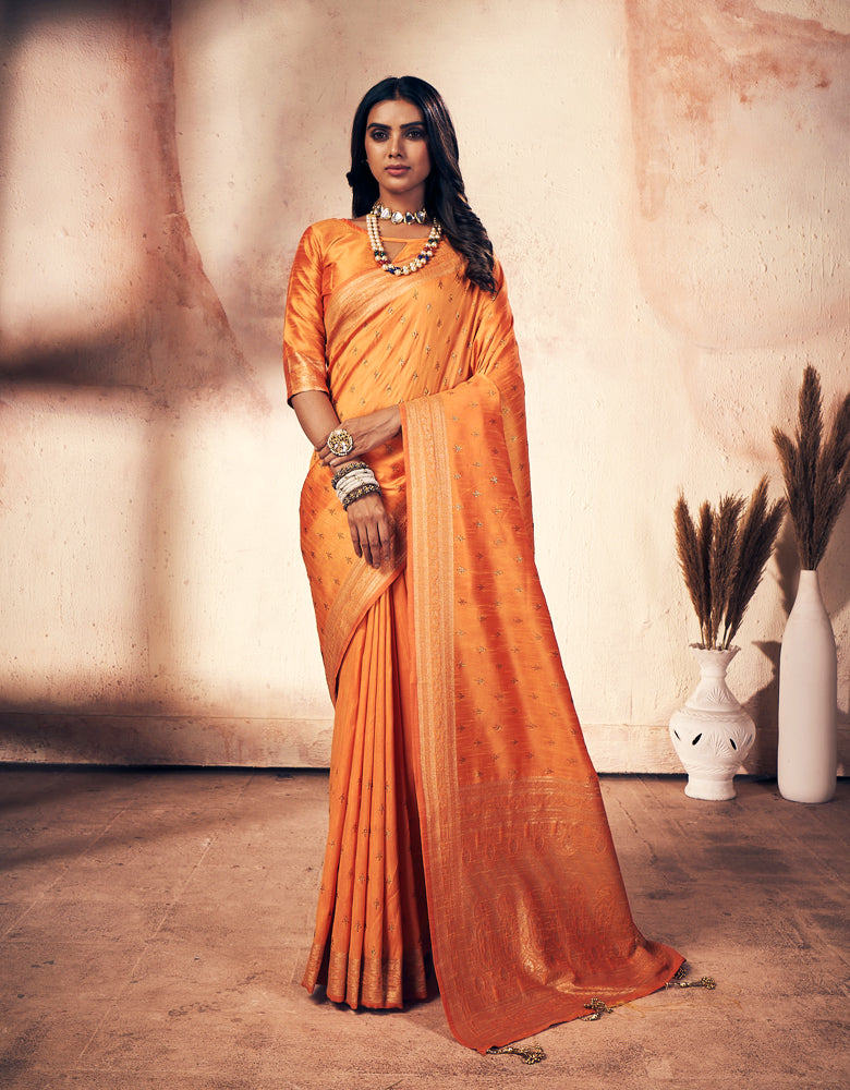 Shubhra Kanjivaram Silk Saree Orange