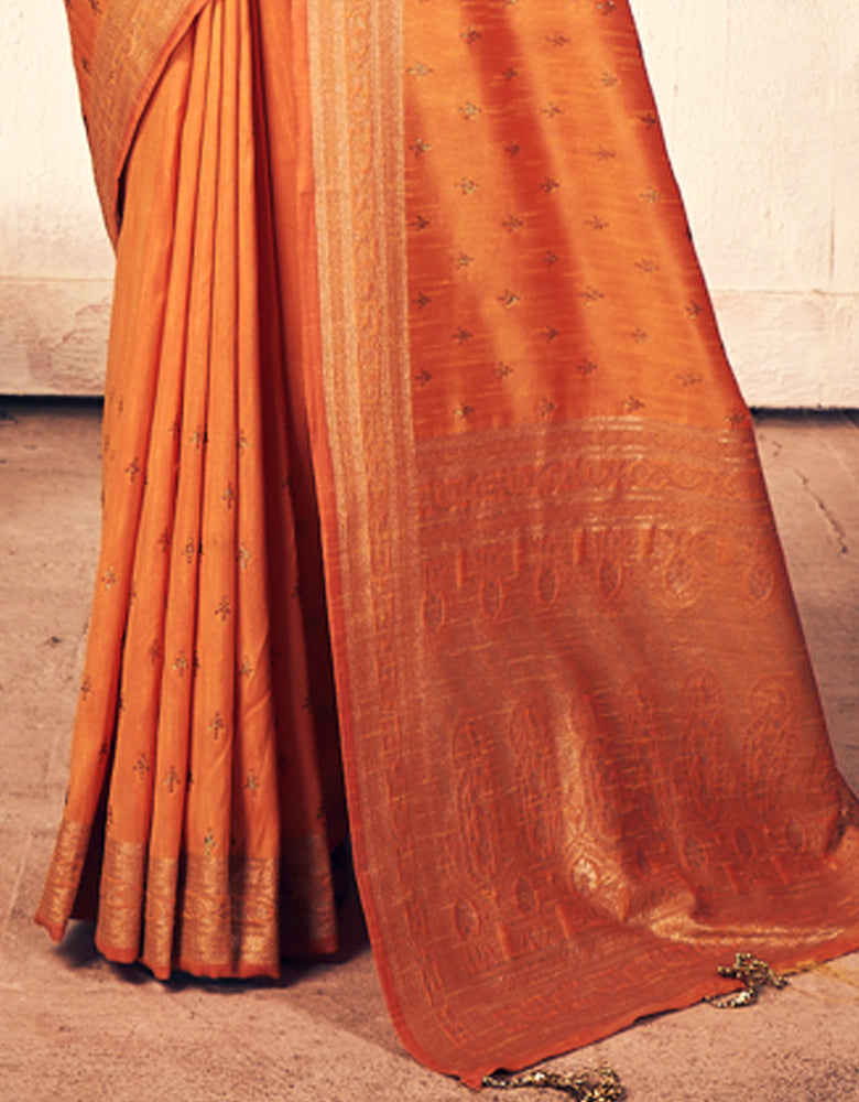 Shubhra Kanjivaram Silk Saree Orange