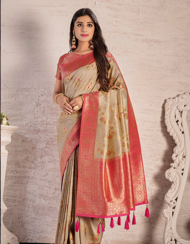 The Happy Vastra Silk Saree Beige