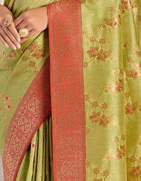 The Happy Vastra Silk Saree Olive Green