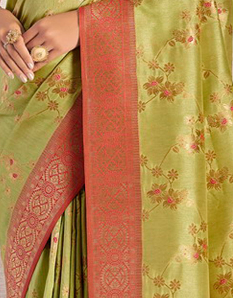 The Happy Vastra Silk Saree Olive Green