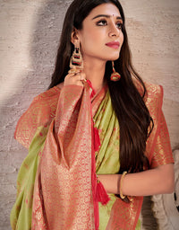 The Happy Vastra Silk Saree Olive Green