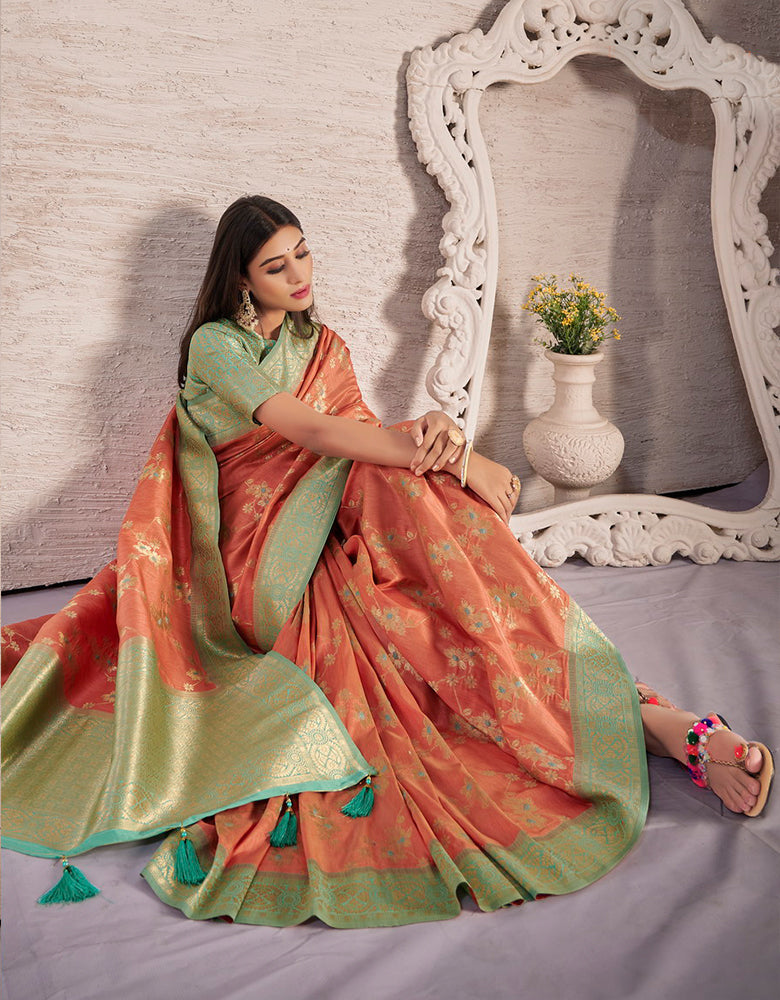 The Happy Vastra Silk Saree Salmon Orange