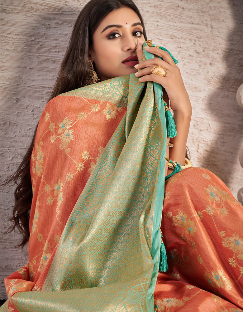 The Happy Vastra Silk Saree Salmon Orange