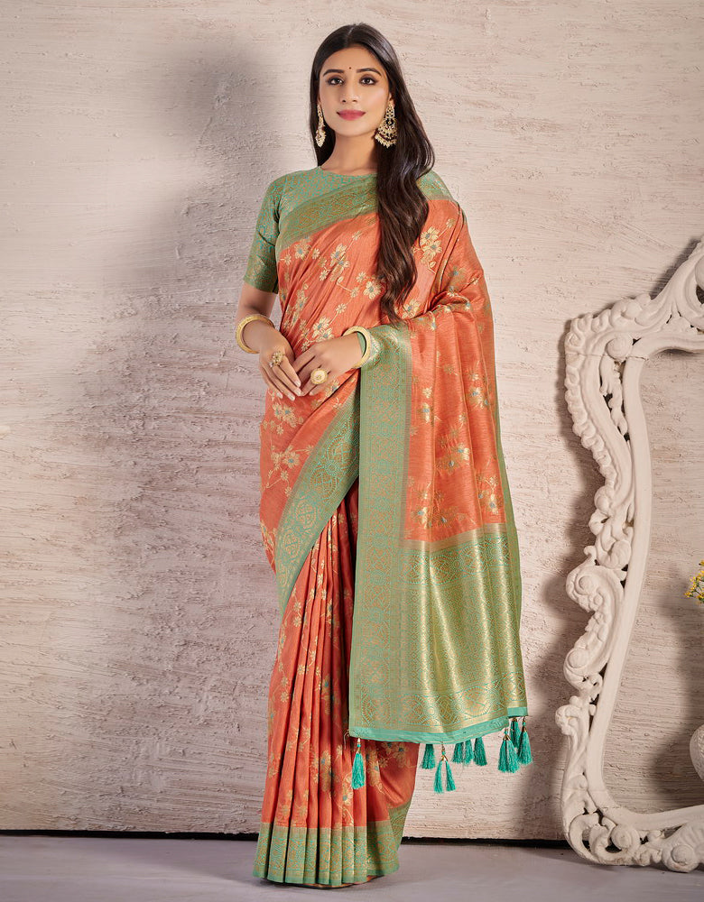 The Happy Vastra Silk Saree Salmon Orange