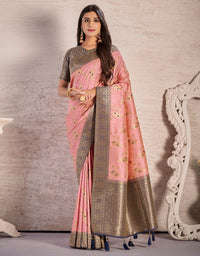 The Happy Vastra Silk Saree Salmon