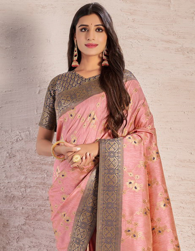 The Happy Vastra Silk Saree Salmon