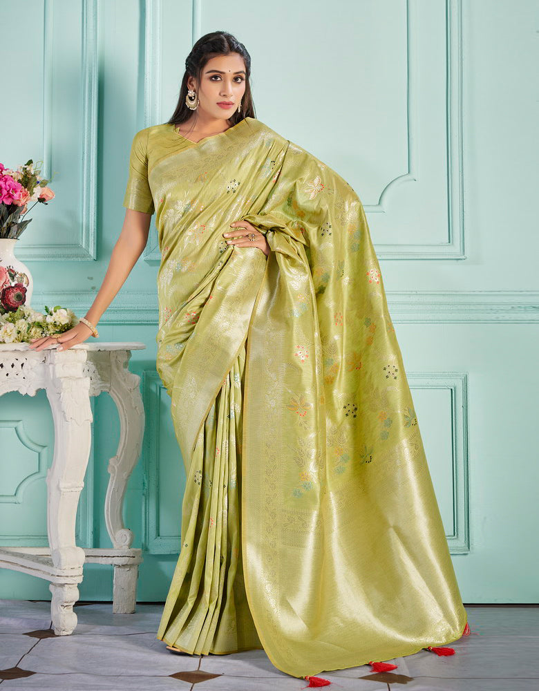 The Holy Vastra Silk Saree Lime Green
