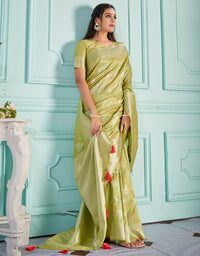 The Holy Vastra Silk Saree Lime Green