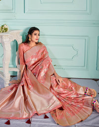 The Holy Vastra Silk Saree Salmon Pink