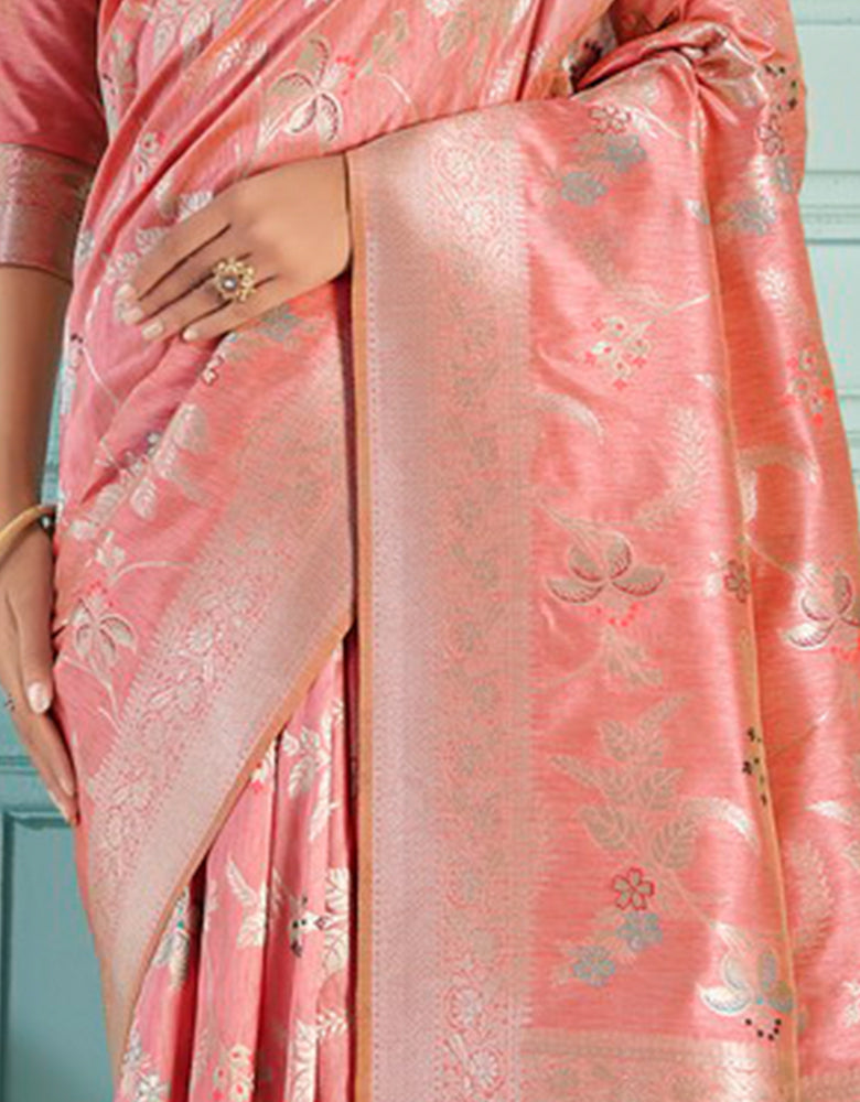 The Holy Vastra Silk Saree Salmon Pink