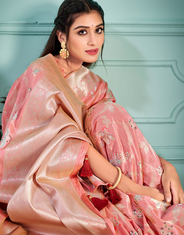 The Holy Vastra Silk Saree Salmon Pink