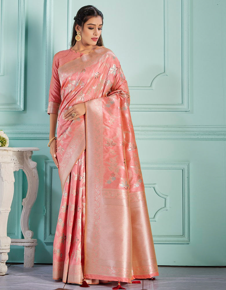 The Holy Vastra Silk Saree Salmon Pink