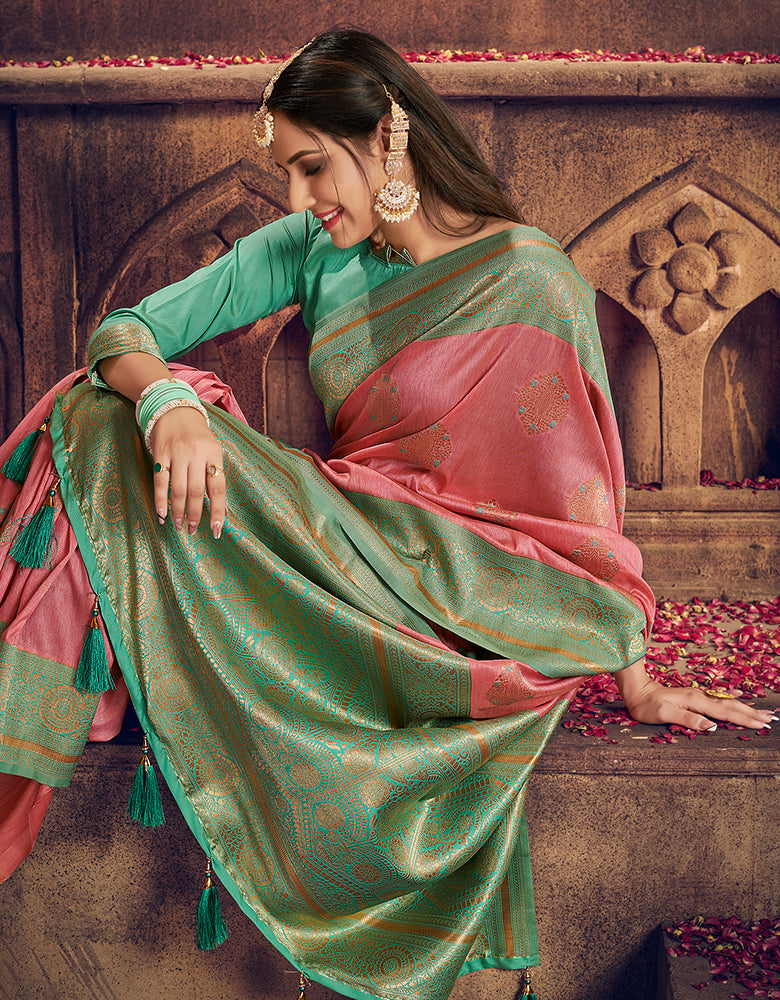 The Intense Vastra Silk Saree Salmon Pink