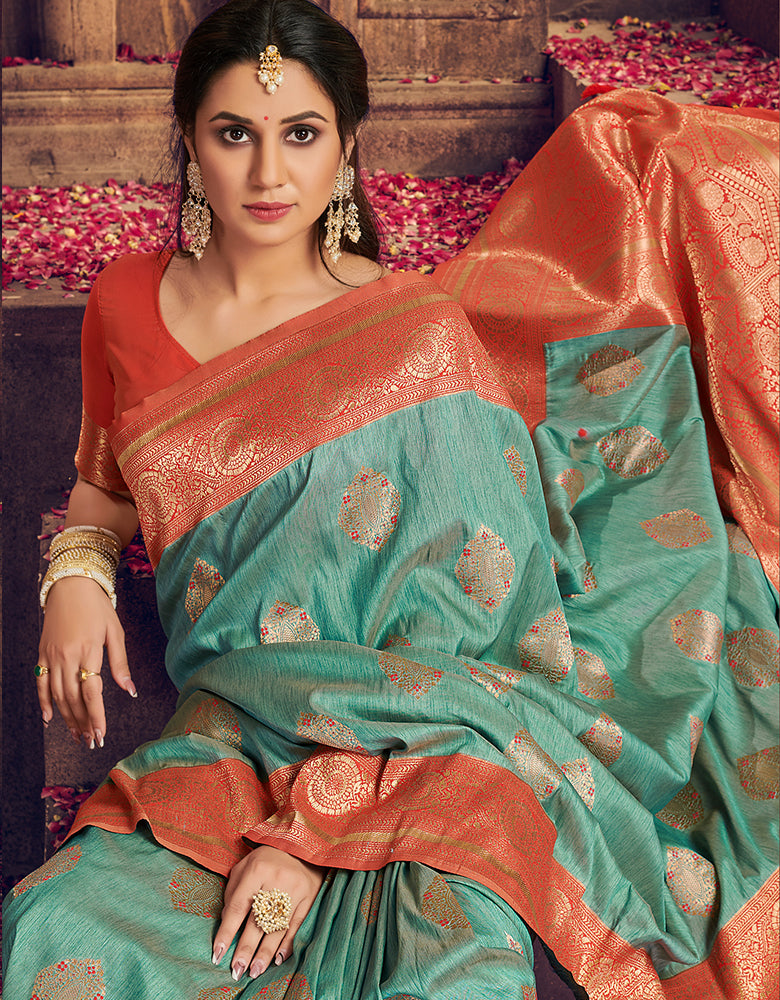 The Intense Vastra Silk Saree Tiffany Blue