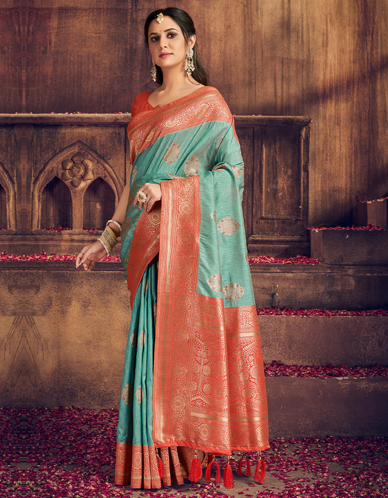 The Intense Vastra Silk Saree Tiffany Blue