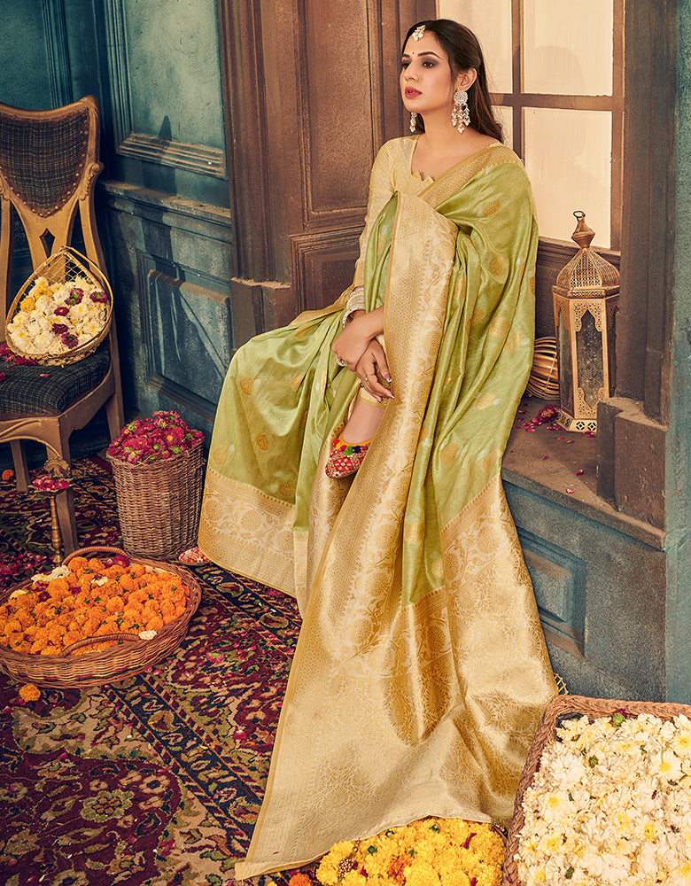 The Passion Vastra Silk Saree Lime Green