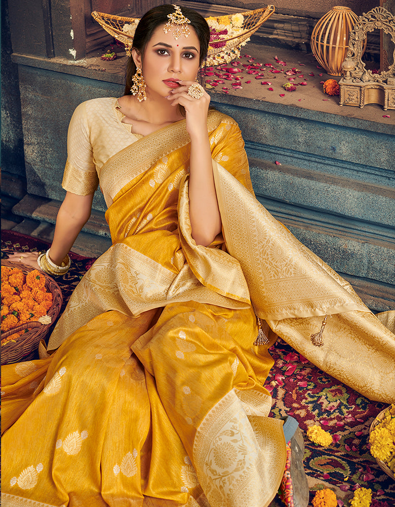 The Passion Vastra Silk Saree  Yellow