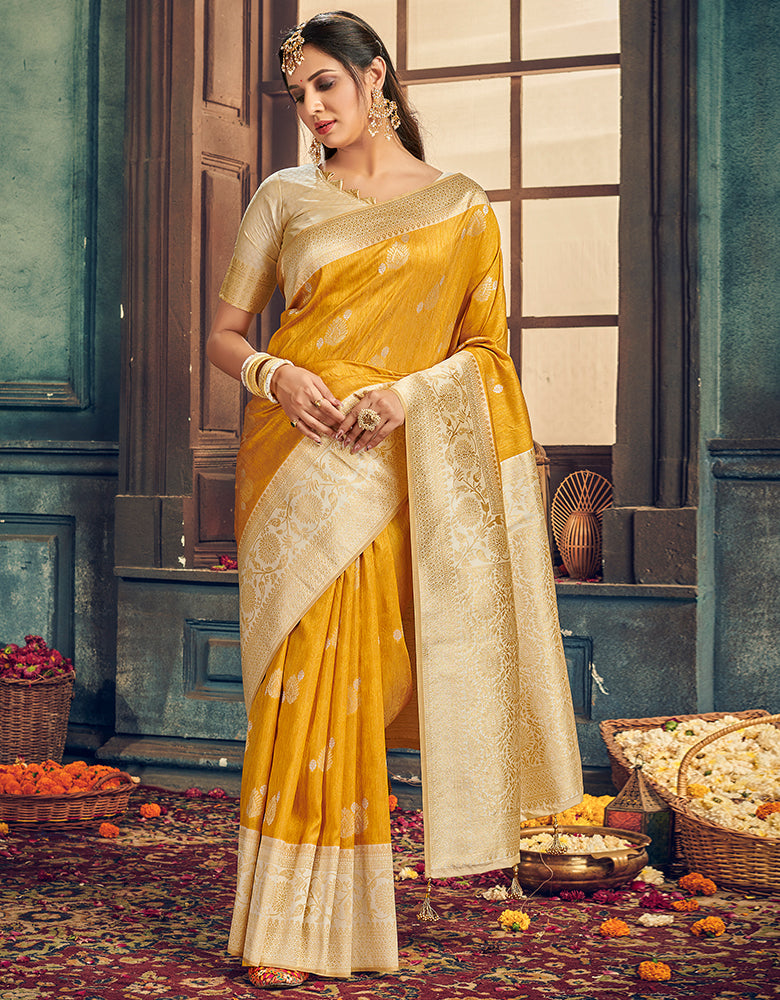 The Passion Vastra Silk Saree  Yellow