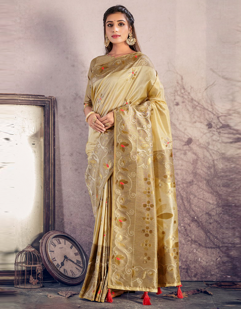 The Peace Vastra Silk Saree Golden Clay