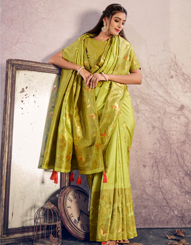 The Peace Vastra Silk Saree Lemon Green