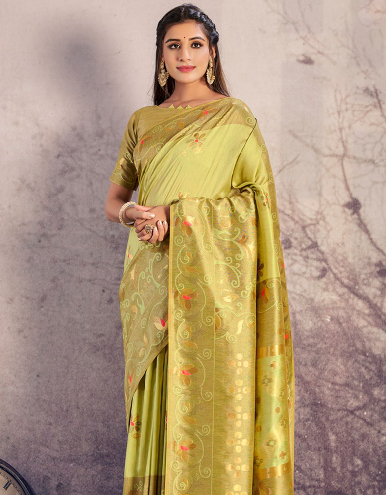 The Peace Vastra Silk Saree Lemon Green