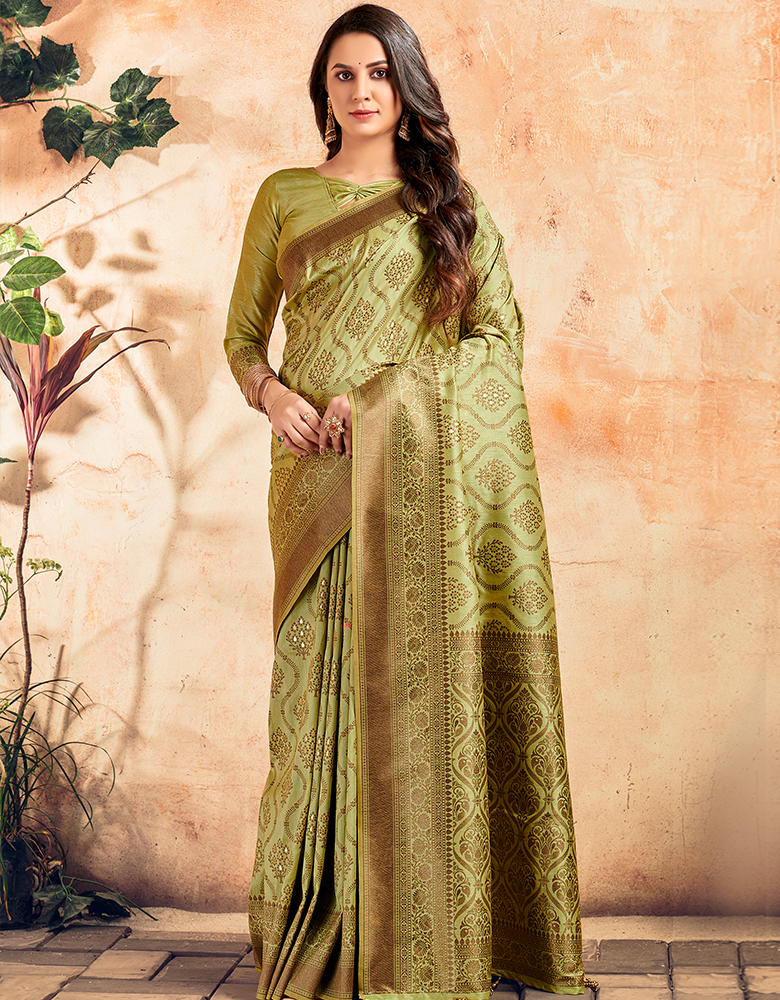 The Silent Vastra Silk Saree Fern Green