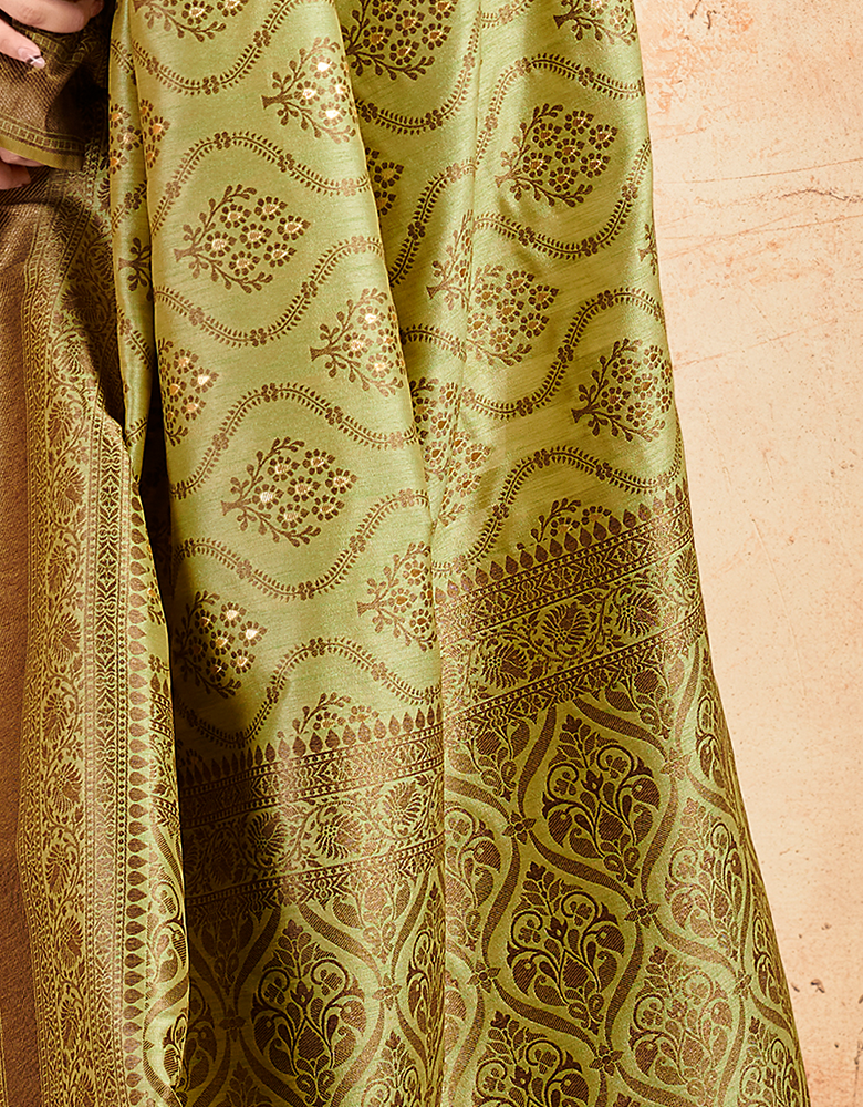 The Silent Vastra Silk Saree Fern Green