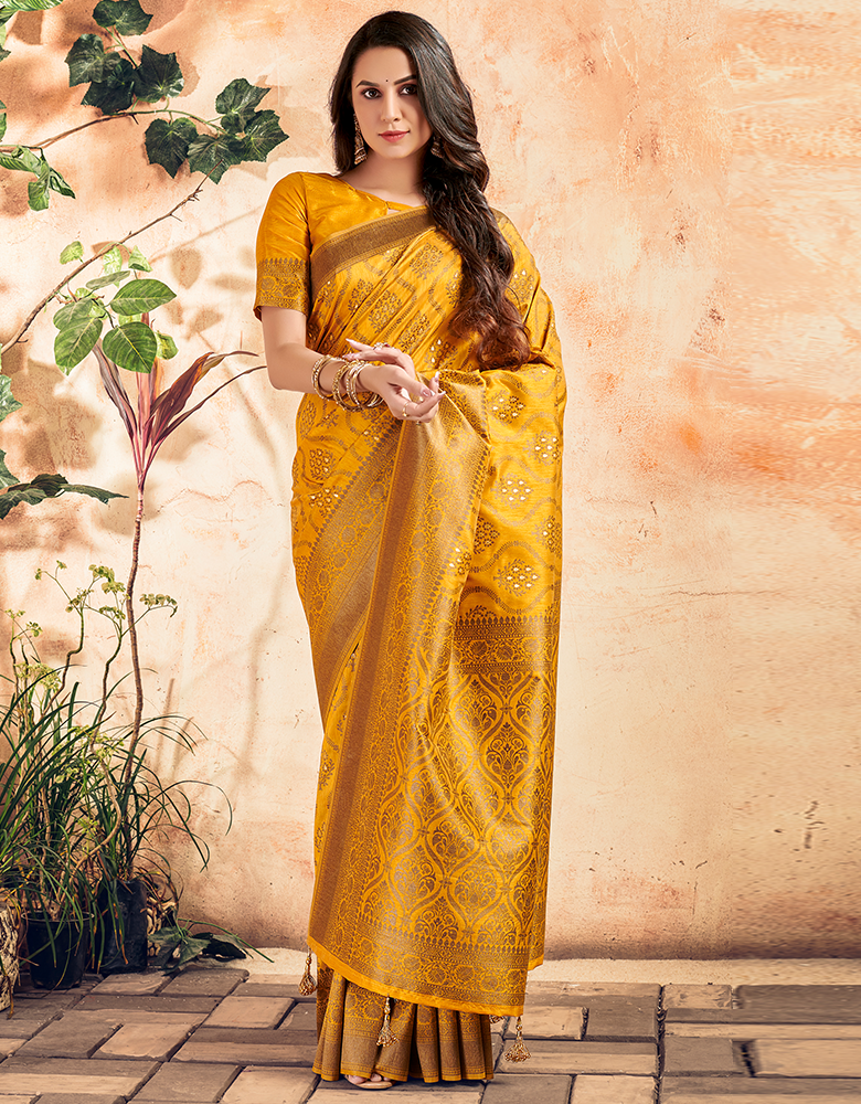 The Silent Vastra Silk Saree Mustard Yellow