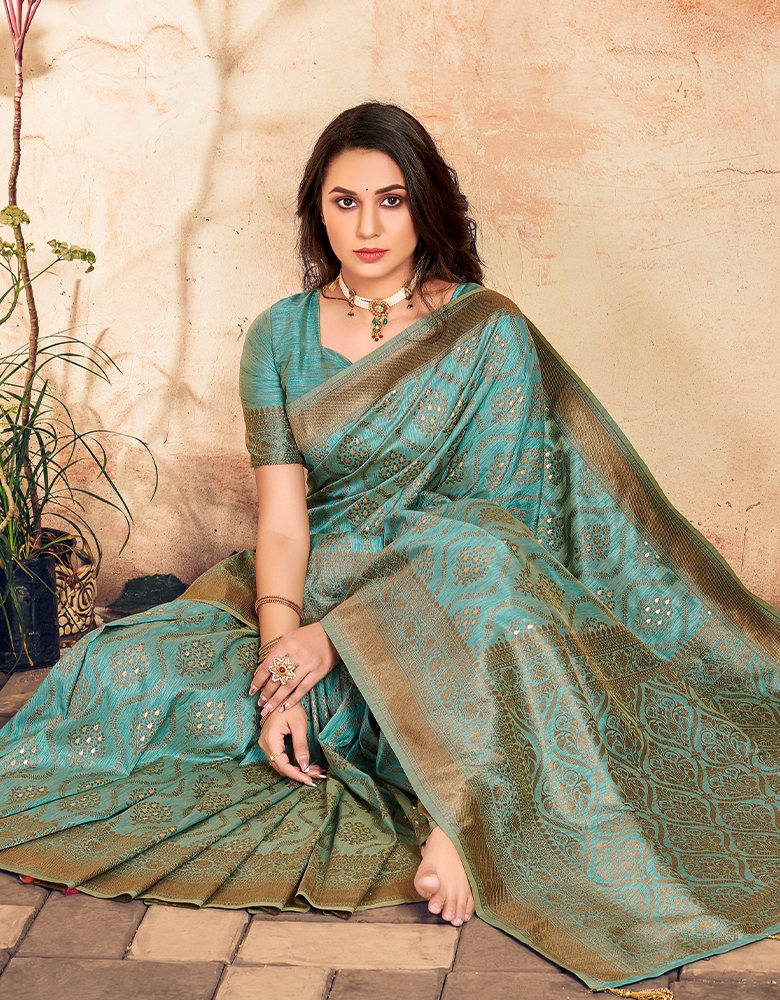 The Silent Vastra Silk Saree Turquoise Blue