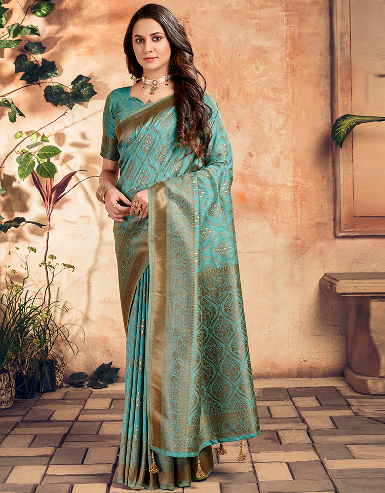 The Silent Vastra Silk Saree Turquoise Blue