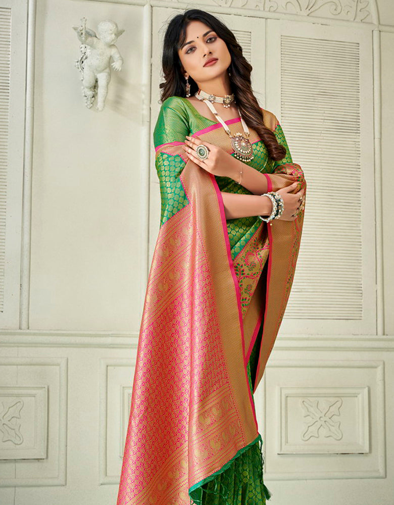 Yogini Silk Banarasi Silk Saree Green